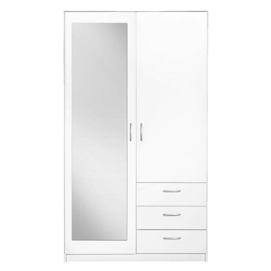 Leen Bakker - Kledingkast Varia 2-deurs Met Spiegel - 175x97x50 Cm - Spaanplaat - Wit Leen Bakker - Kledingkast Varia 2-deurs Met Spiegel - 175x97x50 Cm - Spaanplaat - Wit afbeelding 1