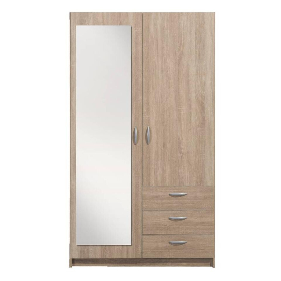Leen Bakker - Kledingkast Varia 2-deurs Inclusief Spiegel - Licht Eiken - 175x97x50 Cm - Spaanplaat - Bruin afbeelding 1