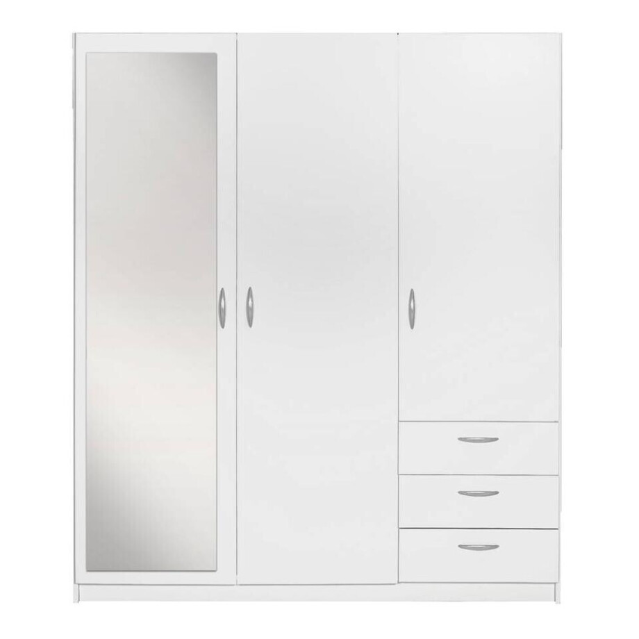 Leen Bakker - Kledingkast Varia 3-deurs Met Spiegel - 175x146x50 Cm - Spaanplaat - Wit Leen Bakker - Kledingkast Varia 3-deurs Met Spiegel - 175x146x50 Cm - Spaanplaat - Wit afbeelding 1