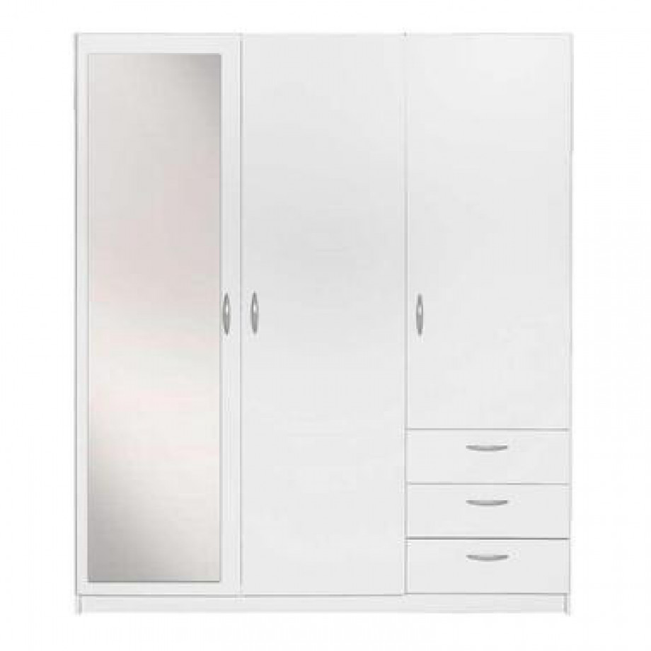 Kledingkast Varia 3-deurs met spiegel - wit - 175x146x50 cm - Leen Bakker afbeelding 1