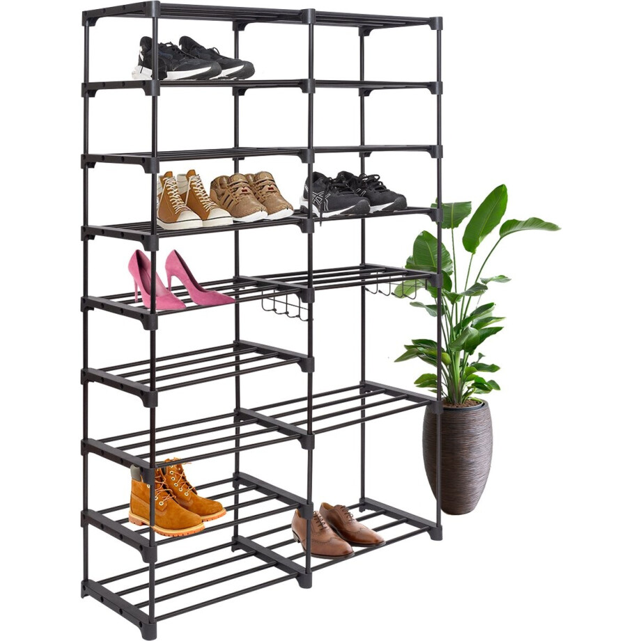 LifeGoods Schoenenrek - Schoenenkast - Voor 32 tot 40 Paar Schoenen - 9 Verstelbare Lagen - Schoenen Opbergsysteem - Metaal – Zwart LifeGoods Schoenenrek - Schoenenkast - Voor 32 tot 40 Paar Schoenen - 9 Verstelbare Lagen - Schoenen Opbergsysteem - Metaal – Zwart afbeelding 1