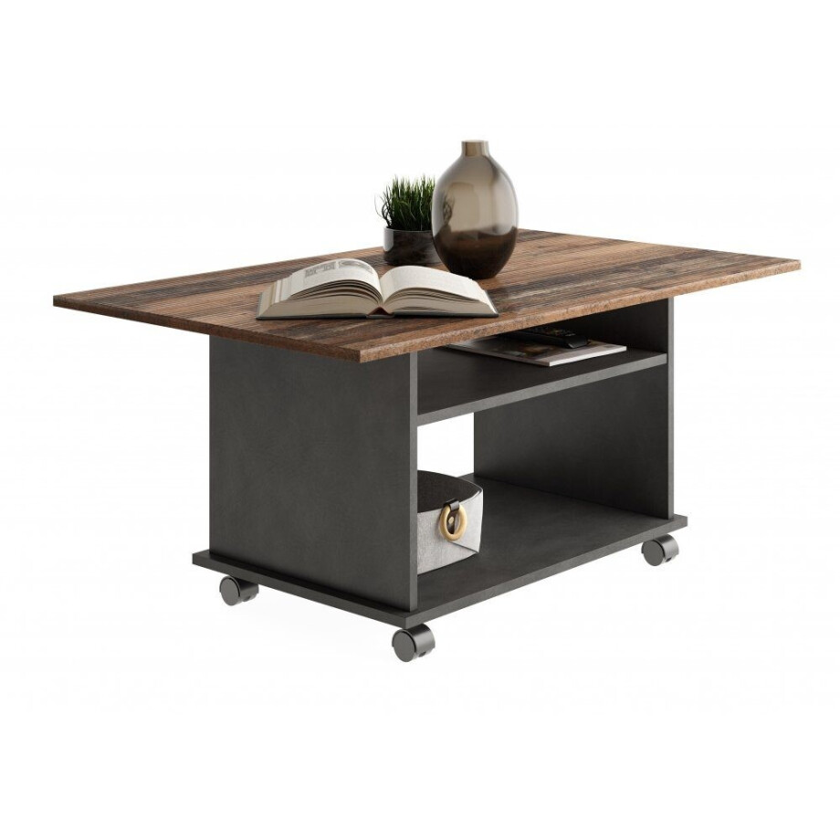 Salontafel Azur 100 cm breed oud eiken met antraciet afbeelding 1