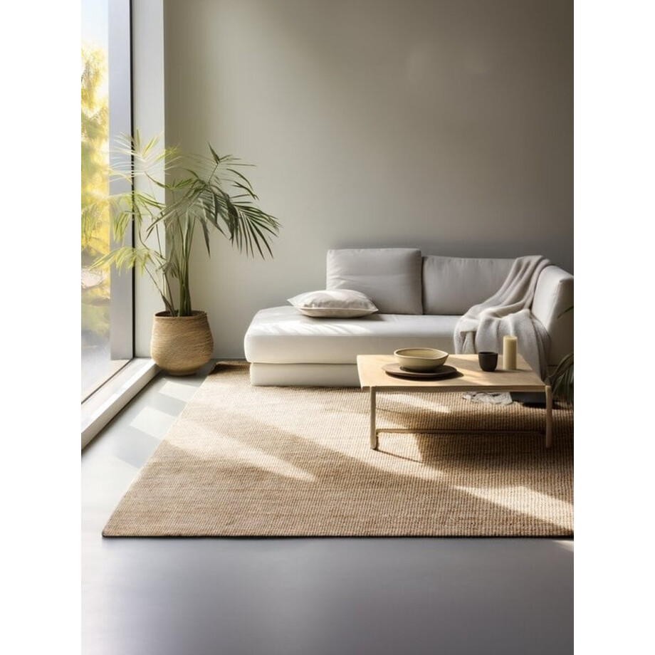 Flycarpets Bouclé Jute Handgeweven vloerkleed - Jaipur - Naturel / Goud - 120x170 cm afbeelding 1