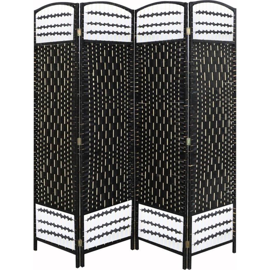 LW Collection Kamerscherm Zwart 170x160cm - rotan / rieten kamerschermen 4 panelen - scheidingswand paravent kant en klaar afbeelding 1