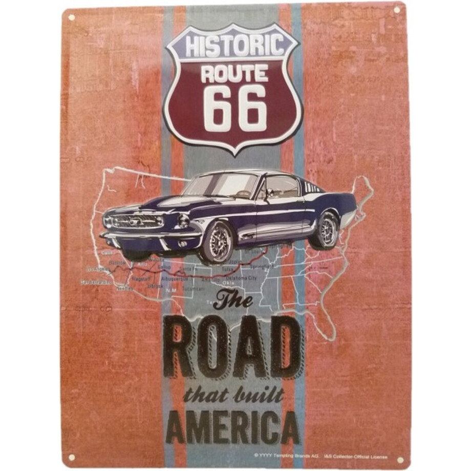 Wandbord - Historic Route 66 The Road That Build America – Zwarte Auto Wandbord - Historic Route 66 The Road That Build America – Zwarte Auto afbeelding 1