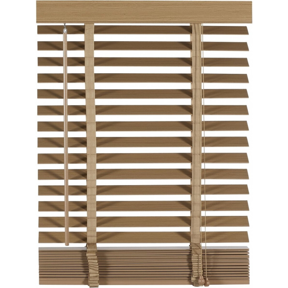 Houten Jaloezie Naturel - 80x130 cm (BxH) - Raamdecoratie - Lamelbreedte 50 mm - inc. Bedieningskoord en Draaistang - Eenvoudig op maat maken en monteren afbeelding 1