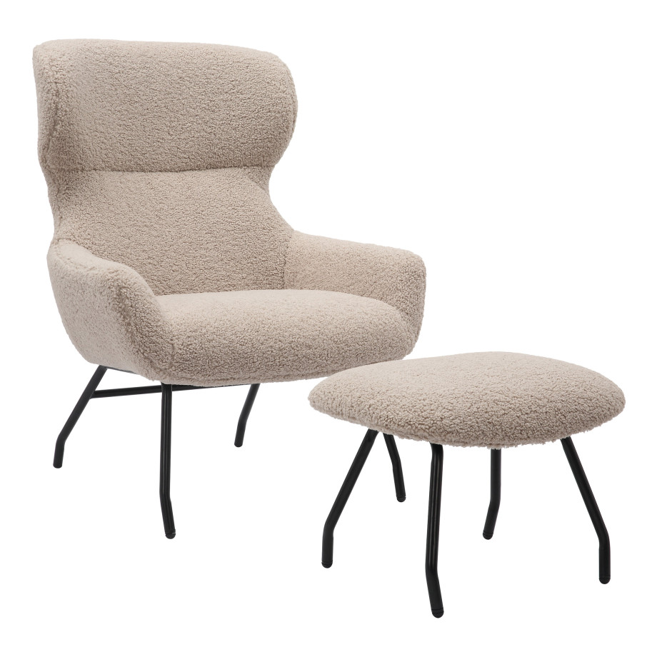 Artistiq Fauteuil 'Ashten' Met hocker, Teddy, kleur Taupe afbeelding 1