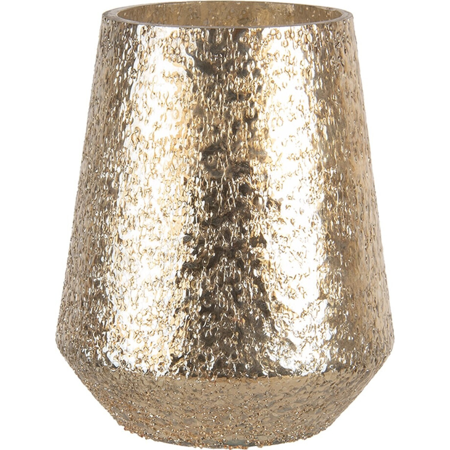 Clayre & Eef Glazen Theelichthouder Ø 16*20 cm Goudkleurig Glas Rond Waxinelichthouder Windlichthouder afbeelding 1