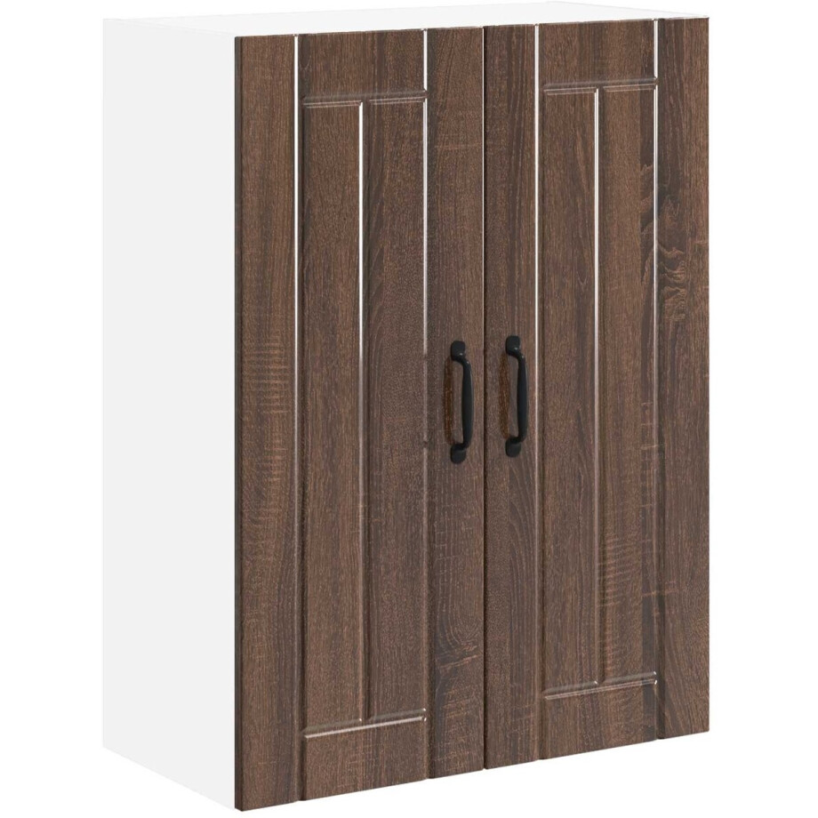 vidaXL - Wandglas - Kasten - LUCCA - Bruin - eiken - 60 - x - 31 - x - 80 - cm - Bewerkt - hout afbeelding 1