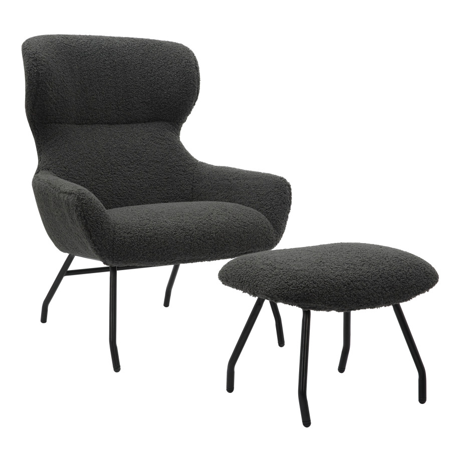 Artistiq Fauteuil 'Ashten' Met hocker, Teddy, kleur Antraciet afbeelding 1