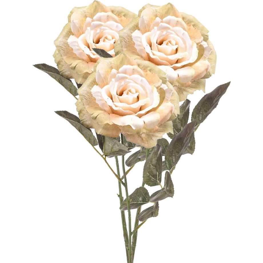 Emerald Kunstbloem roos Pascal - 3x - wit - 65 cm - decoratie bloemen afbeelding 1