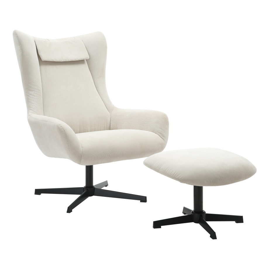 Artistiq Draaifauteuil 'Mendy' Met hocker, Rib, kleur Beige afbeelding 1