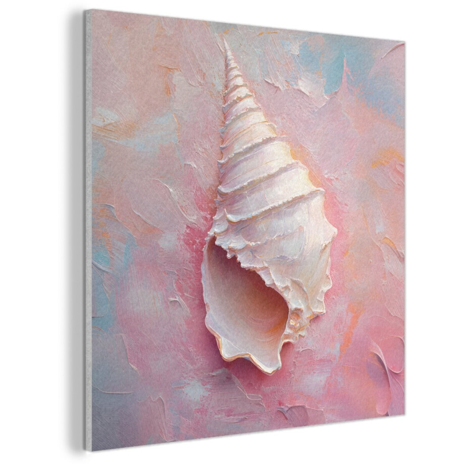 Akoestisch wandpaneel 60x60 cm - Vilt schilderij Schelp - Pastel - Pink - Akoestische panelen - Geluidsdempende wanddecoratie - Geluidsisolatie woonkamer - Muurdecoratie geluidspanelen afbeelding 1
