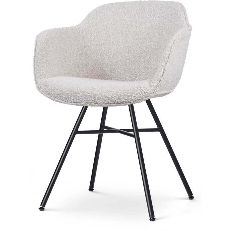 Nolon Noa-Mare Eetkamerstoel Bouclé Beige - met Armleuning - Stof - Zwarte Poten - Modern - Industrieel Nolon Noa-Mare Eetkamerstoel Bouclé Beige - met Armleuning - Stof - Zwarte Poten - Modern - Industrieel afbeelding 1