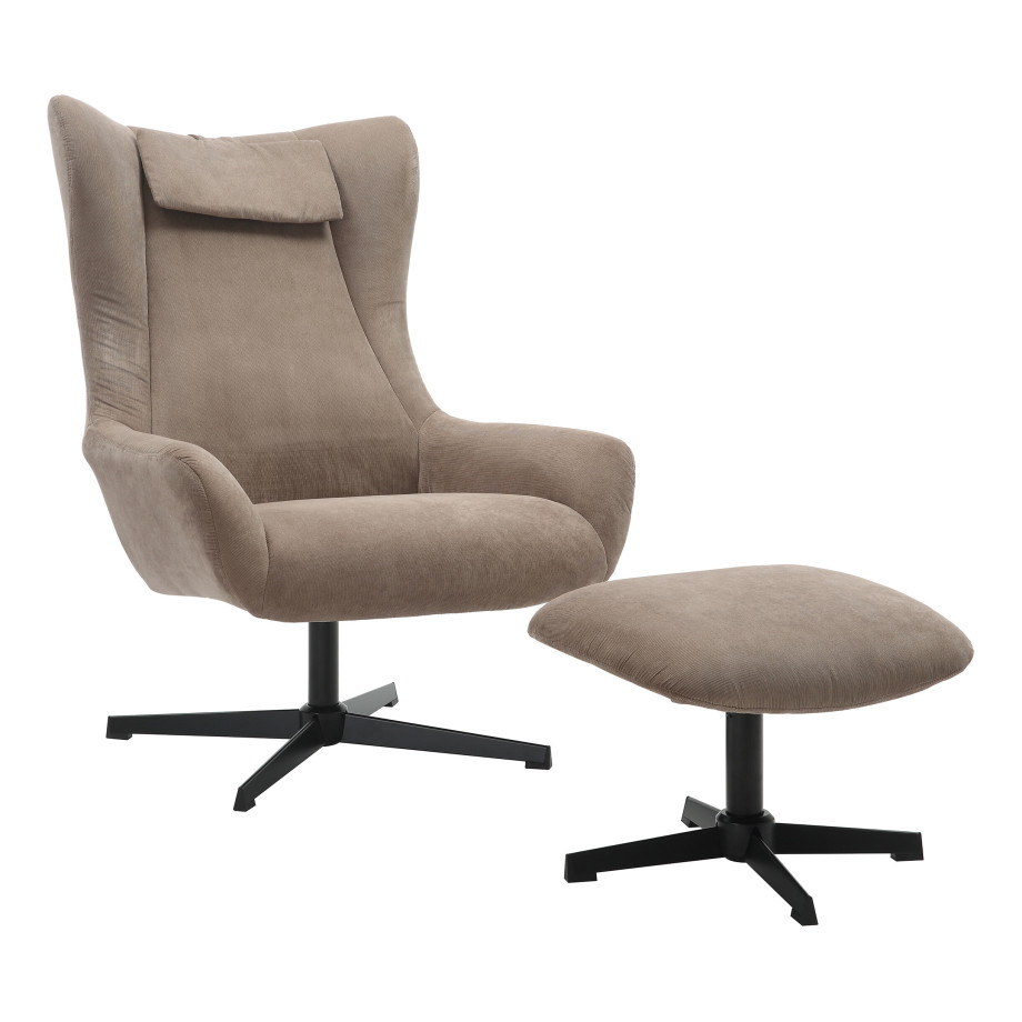 Artistiq Draaifauteuil 'Mendy' Met hocker, Rib, kleur Bruin afbeelding 1