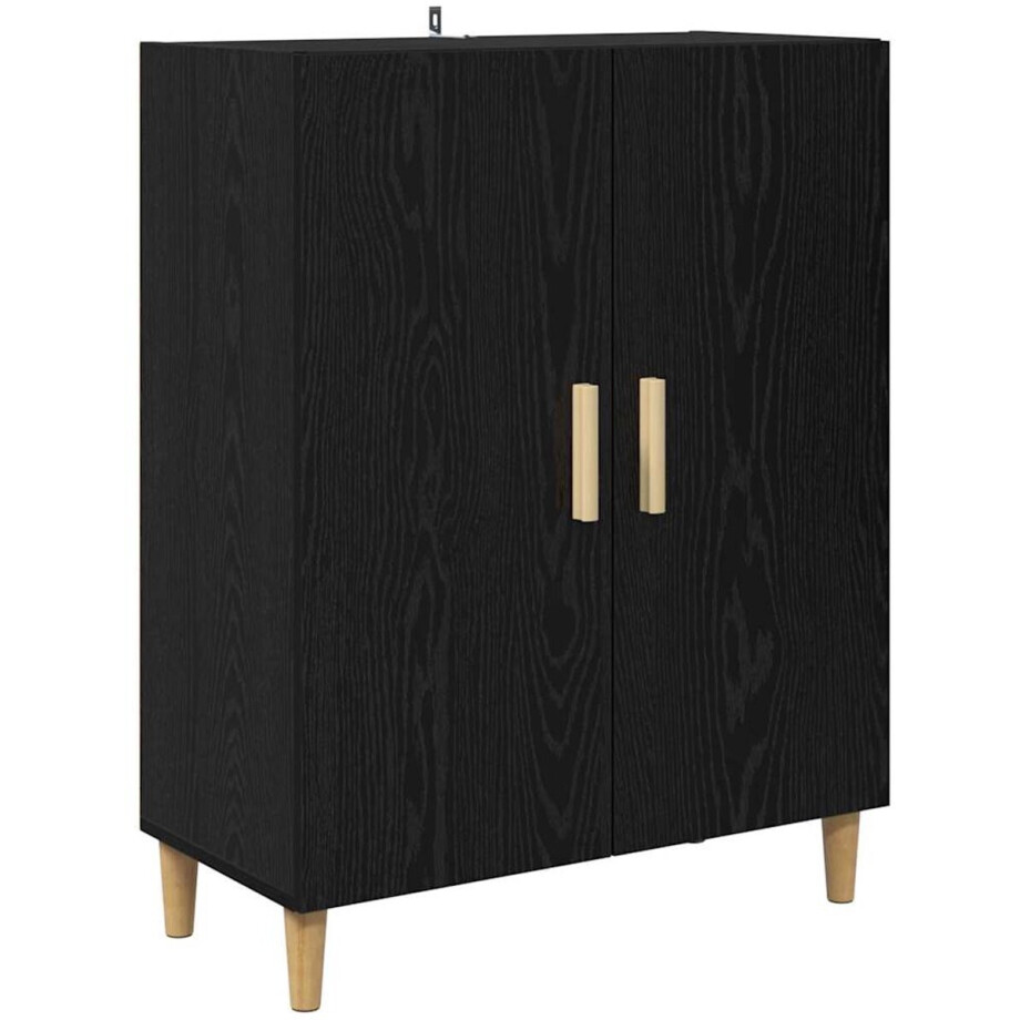 vidaXL - Dressoir - Zwart - Eiken - 70 - x - 34 - x - 90 - cm - Bewerkt - hout afbeelding 1