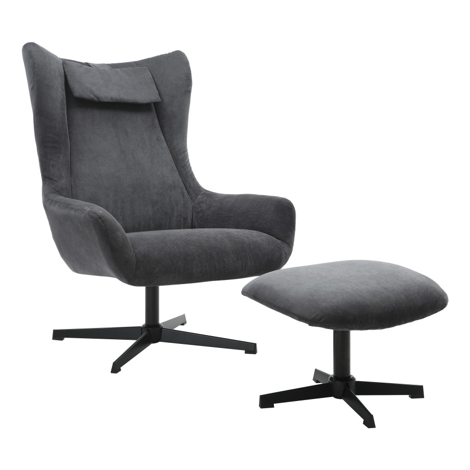 Artistiq Draaifauteuil 'Mendy' Met hocker, Rib, kleur Grijs afbeelding 1