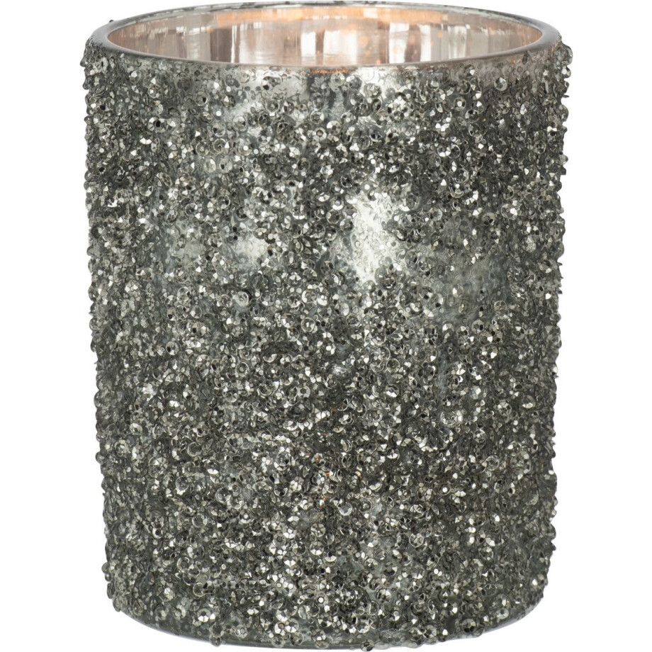 J-Line windlicht Glitter - glas - grijs - large J-Line windlicht Glitter - glas - grijs - large afbeelding 1