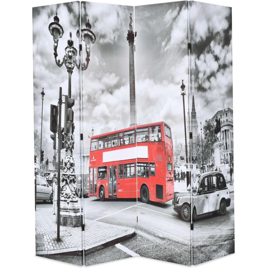 vidaXL - Kamerscherm - inklapbaar - Londen - bus - 160x170 - cm - zwart - en - wit afbeelding 1