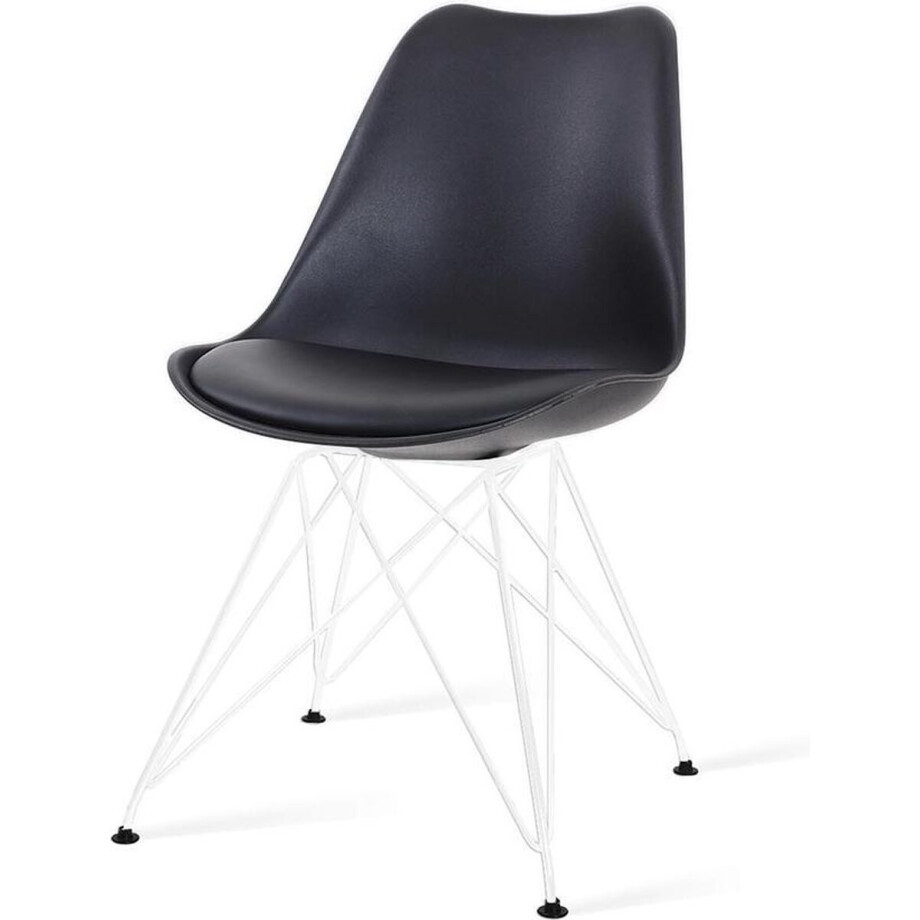 Essence Metal Eetkamerstoel Zwart - Kunststof - PU Zitting - Witte Poten - Industrieel - Modern afbeelding 1