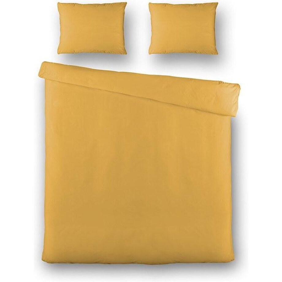 Presence Plain Percale Dekbedovertrek - Lits-jumeaux - Okergeel - 200x240 cm - Percale katoen afbeelding 1