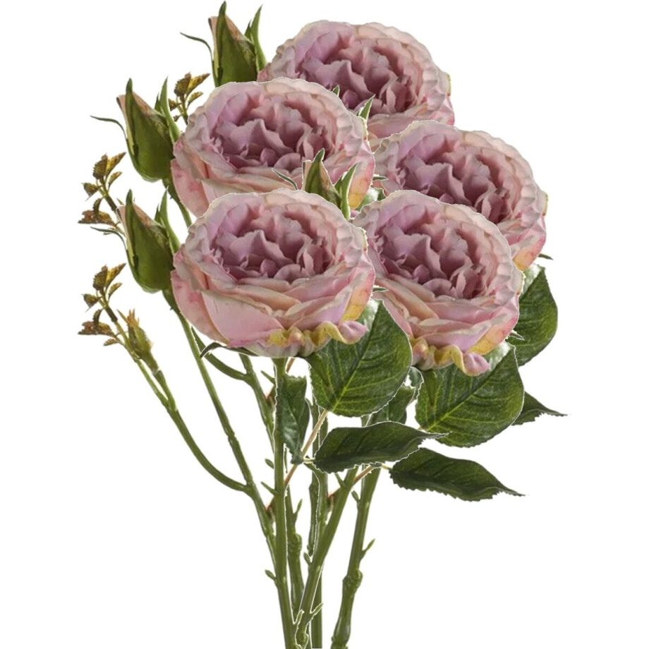 Emerald Kunstbloem roos Anne - 5x - paars - 37 cm - decoratie bloemen Emerald Kunstbloem roos Anne - 5x - paars - 37 cm - decoratie bloemen afbeelding 1