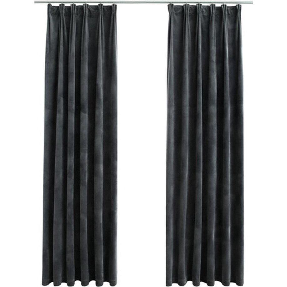 vidaXL - Gordijnen - verduisterend - 2 - st - met - haken - 140x175 - cm - fluweel - antraciet vidaXL - Gordijnen - verduisterend - 2 - st - met - haken - 140x175 - cm - fluweel - antraciet afbeelding 1