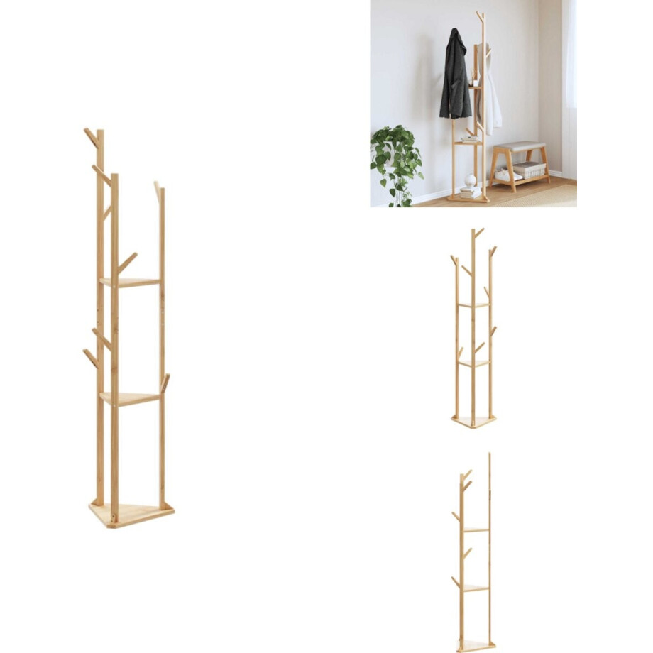 vidaXL - Kapstok - met - haken - en - schappen - 39x33x166 - cm - bamboe afbeelding 1