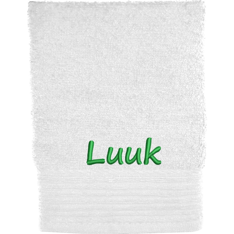 Handdoek met naam - geborduurd en gepersonaliseerd - in wit- 70cmx140cm Handdoek met naam - geborduurd en gepersonaliseerd - in wit- 70cmx140cm afbeelding 1