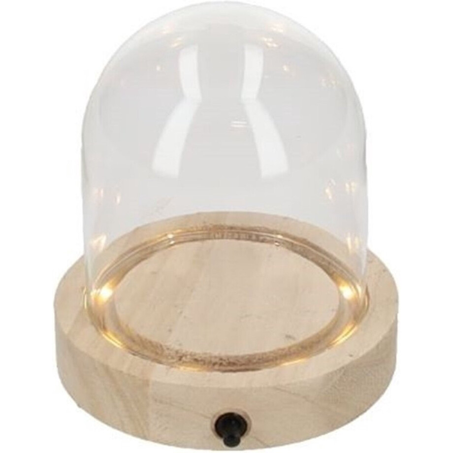 HBX Natural Living Decoratie stolp met LED verlichting - klein - houten plateau - D10 x H12 cm - presentatie stolpen HBX Natural Living Decoratie stolp met LED verlichting - klein - houten plateau - D10 x H12 cm - presentatie stolpen afbeelding 1