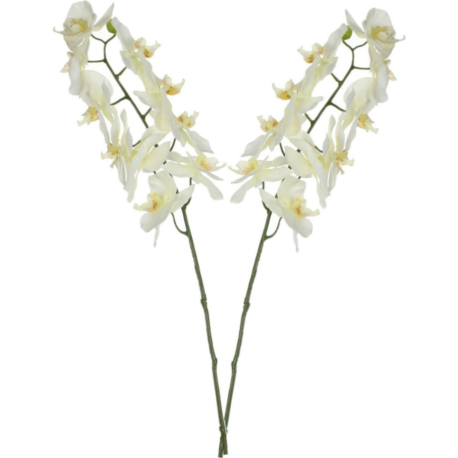 Mica Decorations Kunstbloem Orchidee tak - 2x - wit - 71 cm - Kunst zijdebloemen afbeelding 1