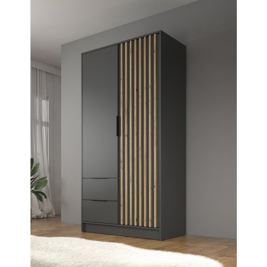 Meubella - Kledingkast Nairobi - Antraciet - Eiken - 105 cm afbeelding 1