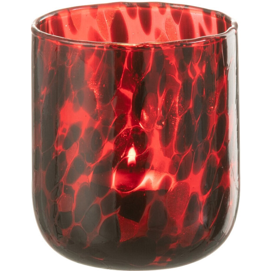 J-Line windlicht Gevlekt - glas - rood/zwart - small - 2 stuks J-Line windlicht Gevlekt - glas - rood/zwart - small - 2 stuks afbeelding 1