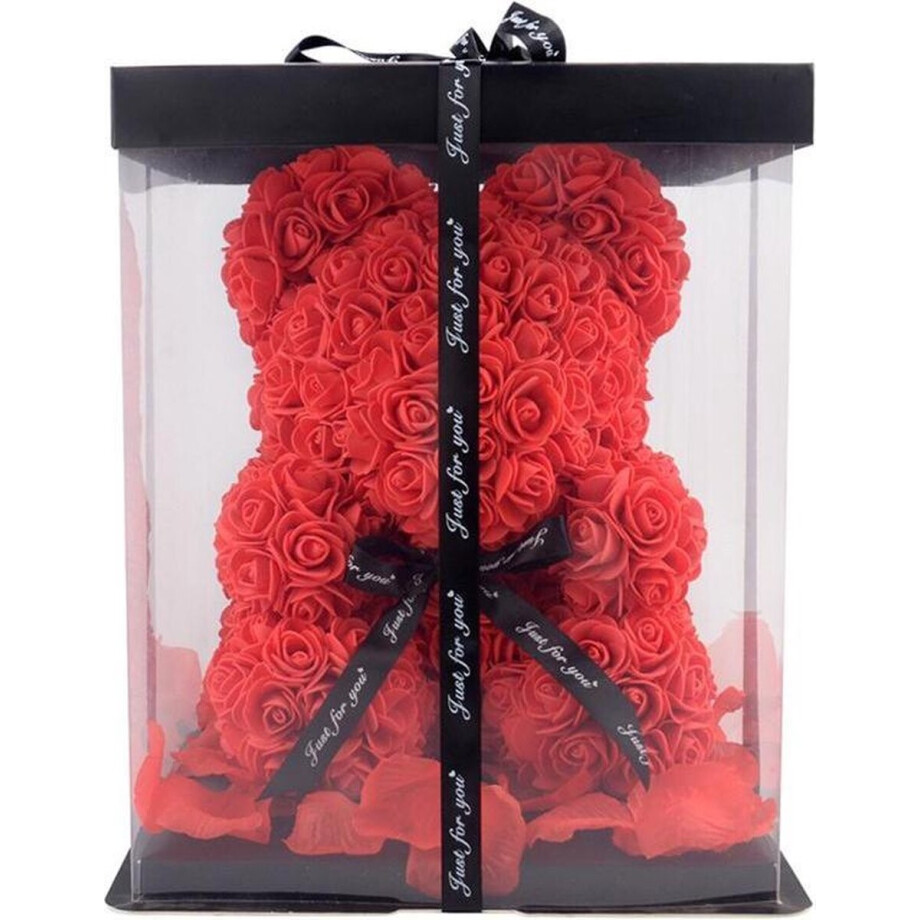 Rozen beer rood | 25cm | Rose Bear | geschenk | Valentijn Cadeau | babyshower | kraamcadeau | handgemaakt | kunstbloemen Rose Teddy bear | Inclusief Giftbox | afbeelding 1
