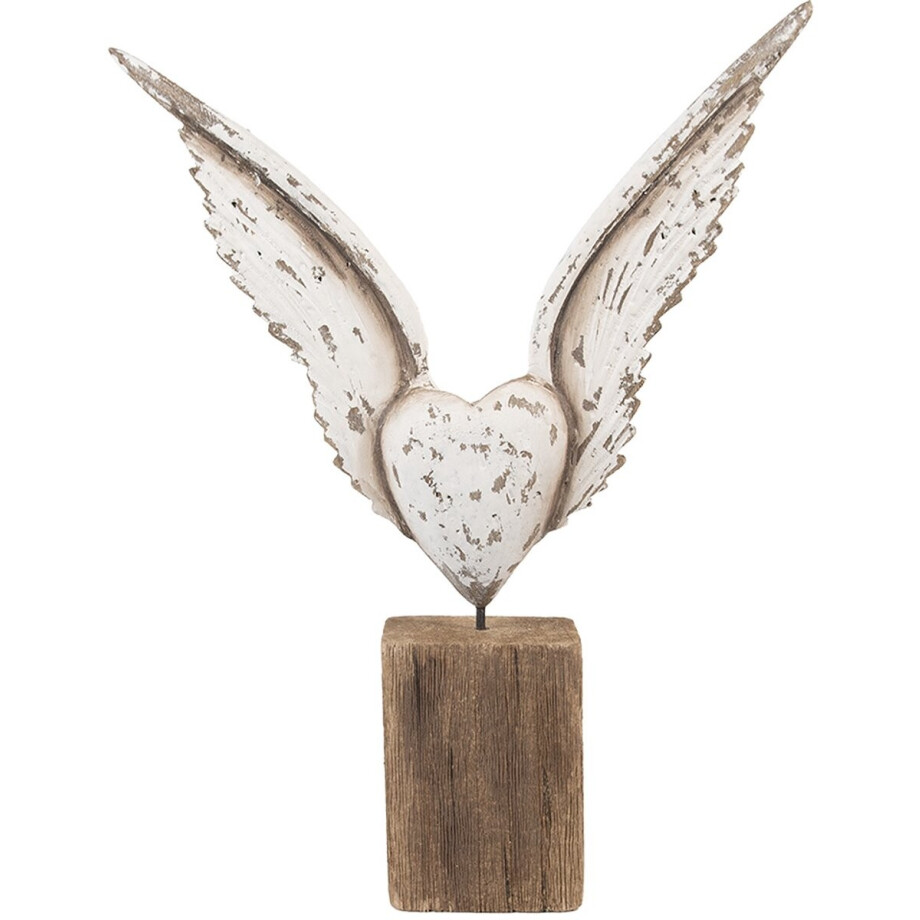 Clayre & Eef Decoratie Beeld Vleugels 26x5x33 cm Wit Bruin Hout afbeelding 1