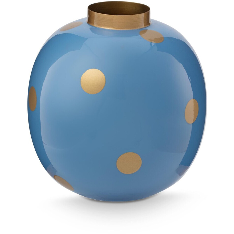Pip Studio Vaas Dots - Bloemenvaas van Metaal - Blauw/ Goud - 23cm afbeelding 1