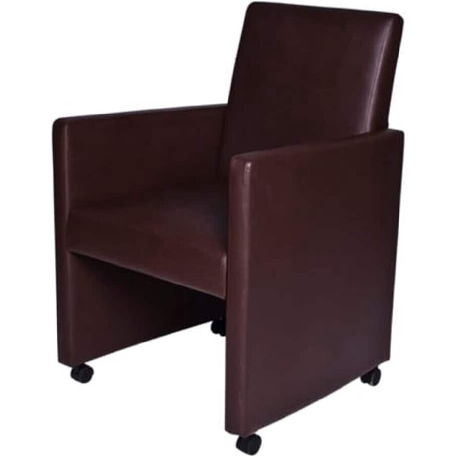 vidaXL Eetkamerstoelen - Kunstleer - 2 stuks - Bruin Moderne Eetkamerstoelen - Bruine Eetkamerstoelen - Kunstleder Eetkamerstoelen - Eetkamerstoelen Met Wielen - Eetkamerstoelen Set Van 2 afbeelding 1