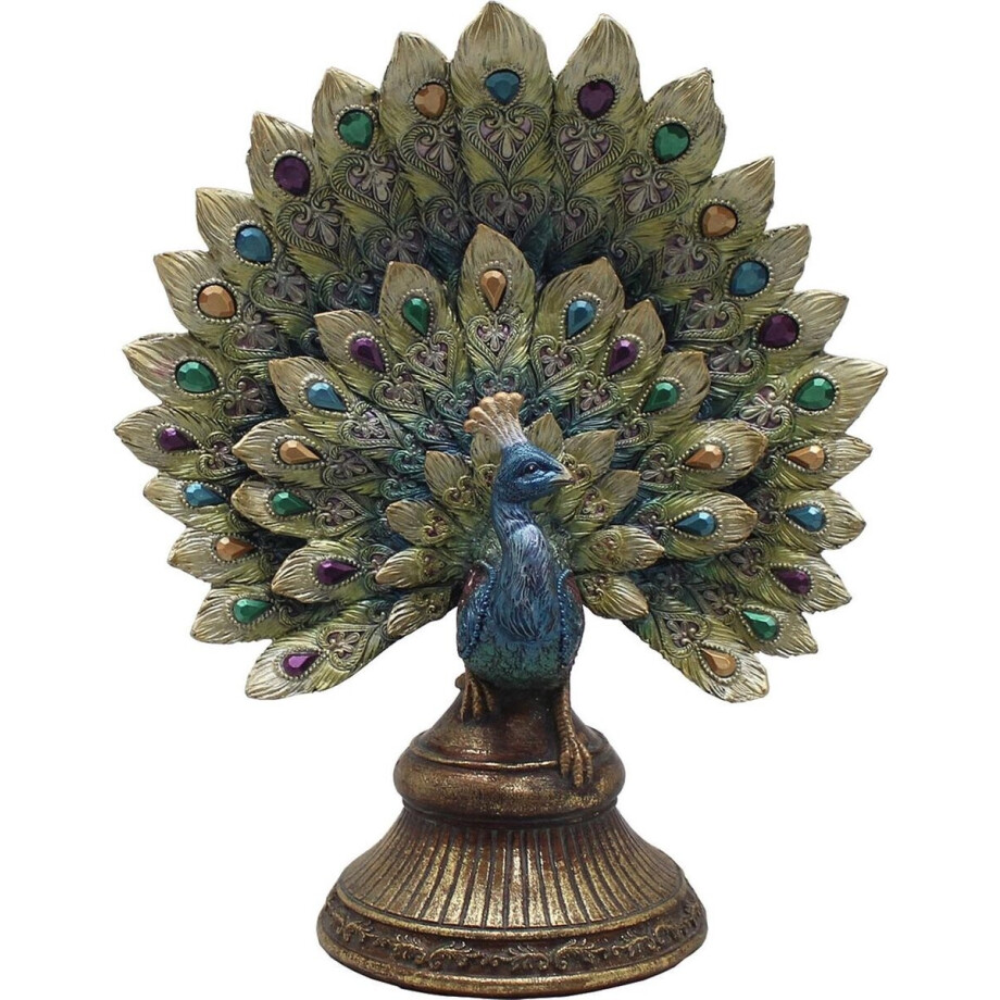 Clayre & Eef Beeld Pauw 22x12x30 cm Blauw Goudkleurig Kunststof afbeelding 1