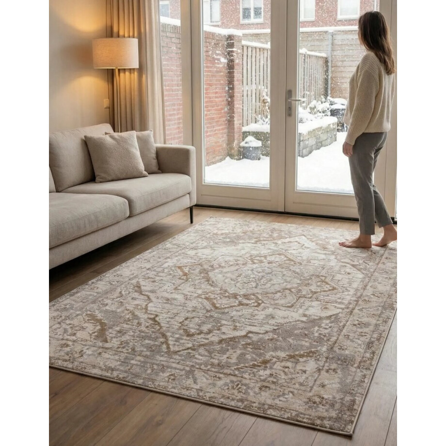 Flycarpets Terrain Designer Laagpolig vloerkleed - Crème / Bruin - 120x170 cm Flycarpets Terrain Designer Laagpolig vloerkleed - Crème / Bruin - 120x170 cm afbeelding 1