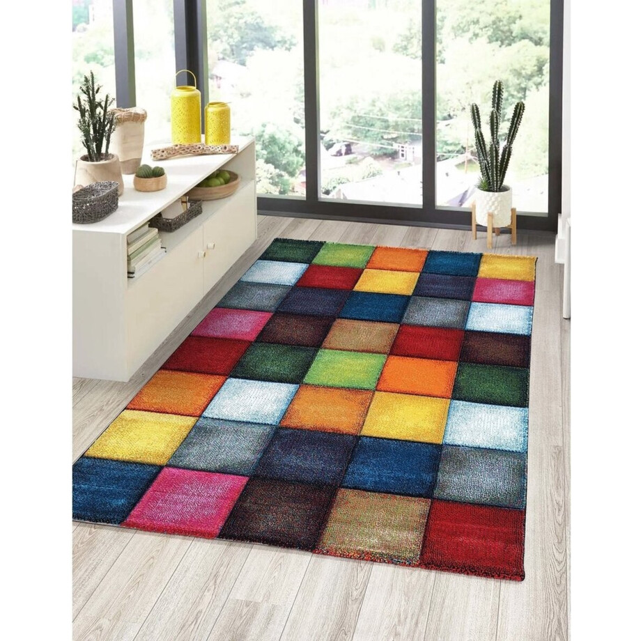 Flycarpets Vernazza Vloerkleed Kleurrijk - Geblokt motief - Laagpolig Vloerkleed Loper - 80x150 cm Flycarpets Vernazza Vloerkleed Kleurrijk - Geblokt motief - Laagpolig Vloerkleed Loper - 80x150 cm afbeelding 1