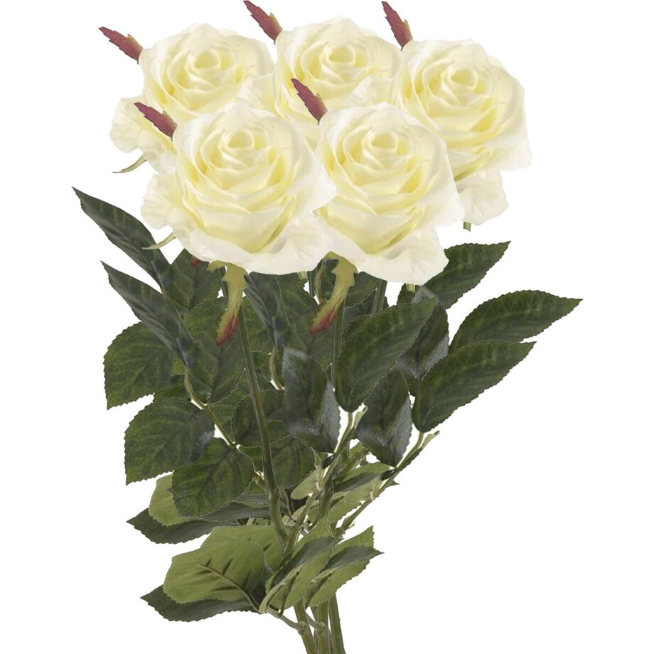 Emerald Kunstbloem roos Simone - 5x - wit - 73 cm - decoratie bloemen Emerald Kunstbloem roos Simone - 5x - wit - 73 cm - decoratie bloemen afbeelding 1