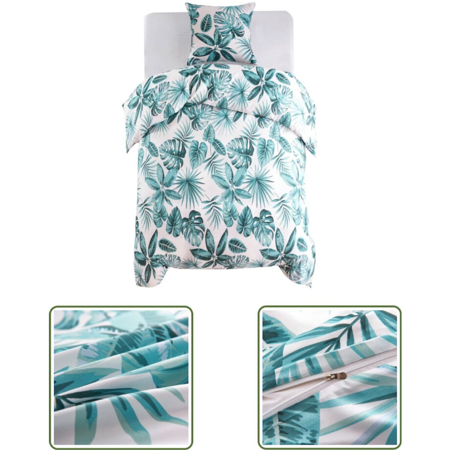 vidaXL Groene Beddengoed - Dekbedovertrekset - Dekbedovertrekset bladeren 140x200/60x70 cm groen - Witte Beddengoed - Satin Bedlinnen - Polyester Beddengoed vidaXL Groene Beddengoed - Dekbedovertrekset - Dekbedovertrekset bladeren 140x200/60x70 cm groen - Witte Beddengoed - Satin Bedlinnen - Polyester Beddengoed afbeelding 1