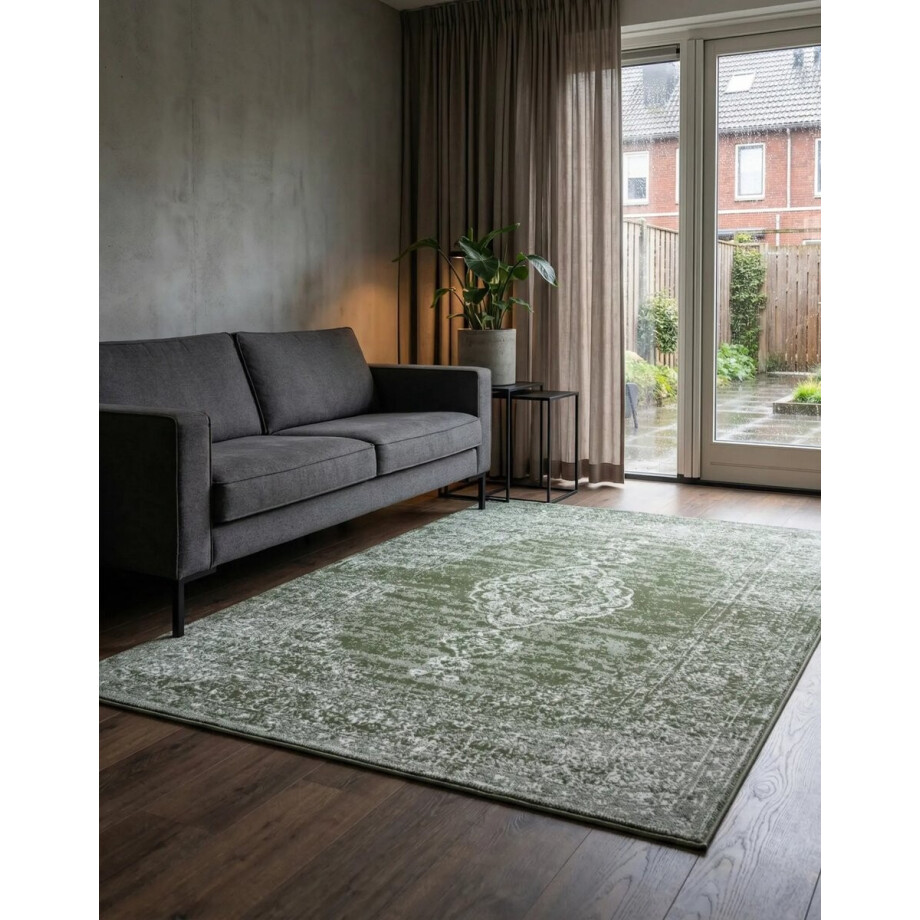 Flycarpets Vintage Laagpolig Vloerkleed - Gloria - Groen - 200x290 cm afbeelding 1