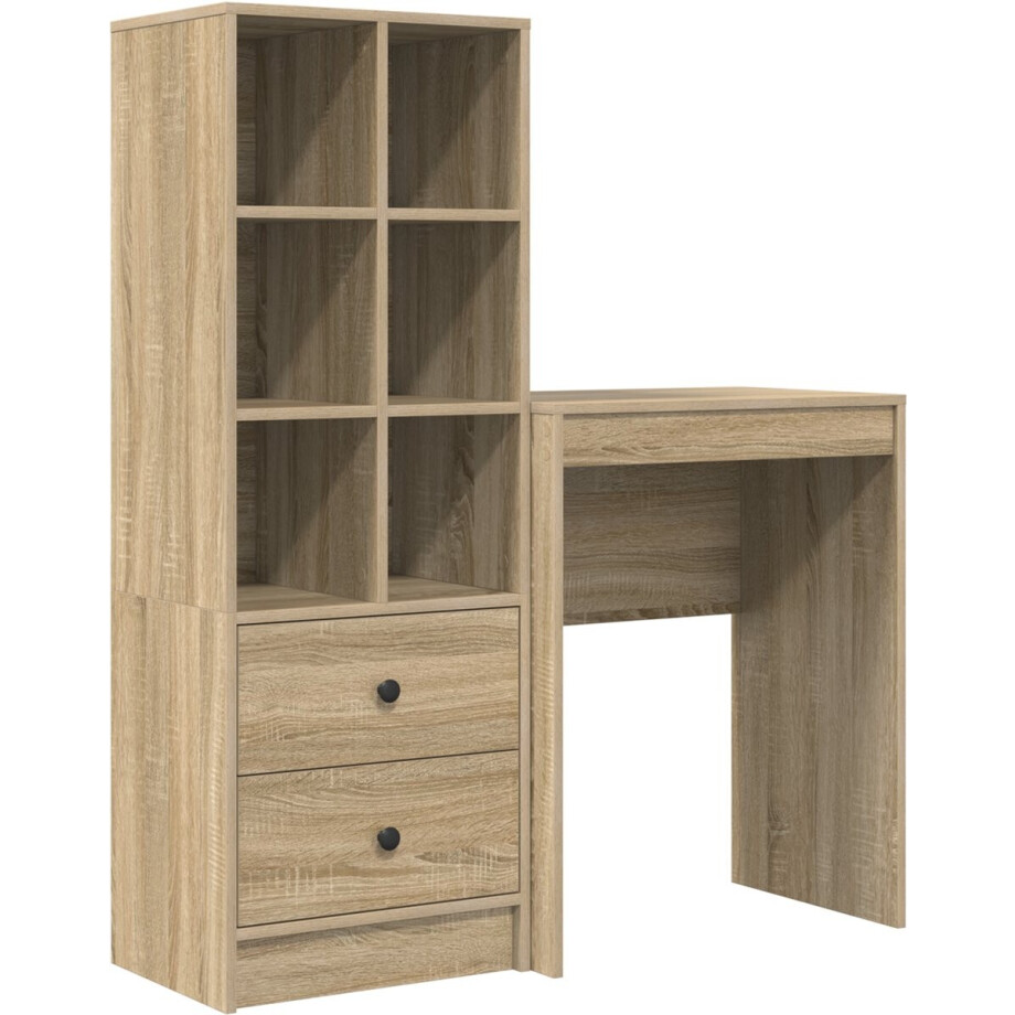 vidaXL - Bureau - met - lade - met - plank - met - opslag - 2 - pcs - Sonoma - Eik vidaXL - Bureau - met - lade - met - plank - met - opslag - 2 - pcs - Sonoma - Eik afbeelding 1