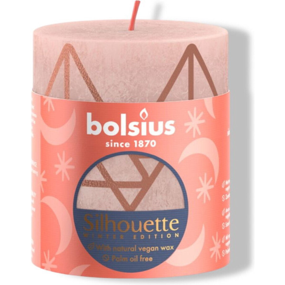 Bolsius Stompkaars Rustiek Print Kerstboom Misty Pink - 8 cm / ø 7 cm afbeelding 1