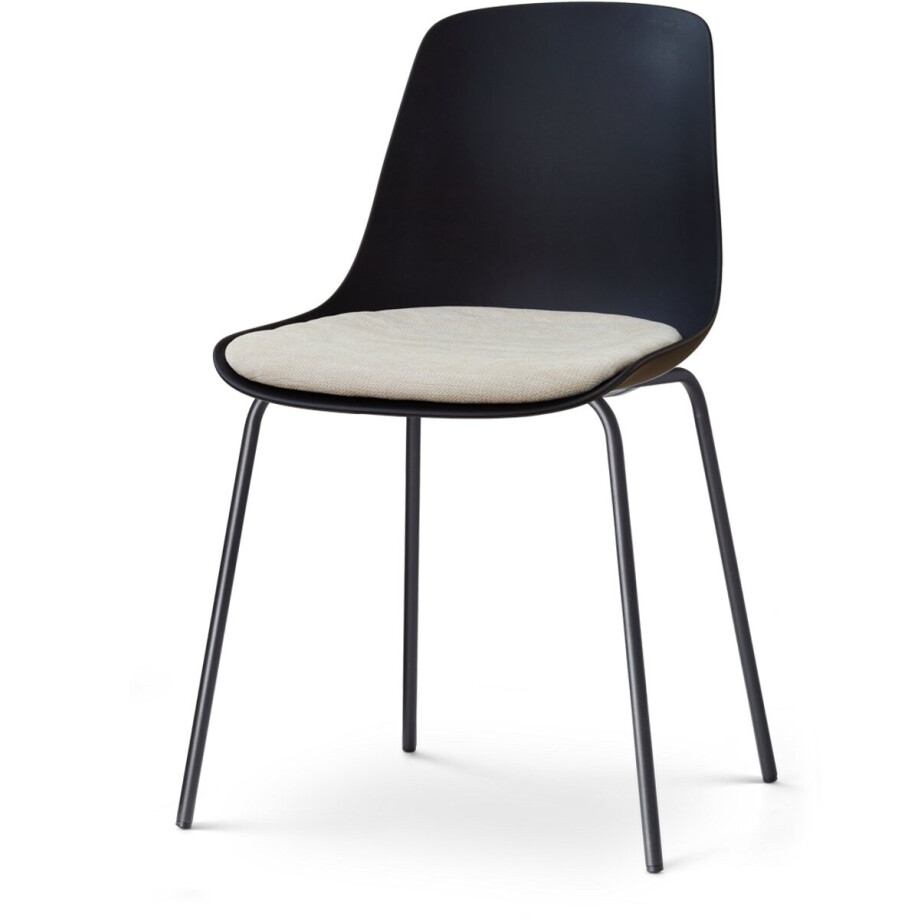 Nolon Nora-Liv Eetkamerstoel zwart met naturelbeige Zitkussen - zwart onderstel afbeelding 1