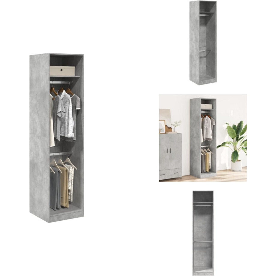 vidaXL - Kledingkast - 50x50x200 - cm - bewerkt - hout - betongrijs vidaXL - Kledingkast - 50x50x200 - cm - bewerkt - hout - betongrijs afbeelding 1