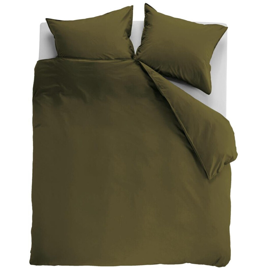 Ambiante Cotton Uni dekbedovertrek - Effen - Lits-Jumeaux XL - 260x200/220 cm - Olijfgroen afbeelding 1