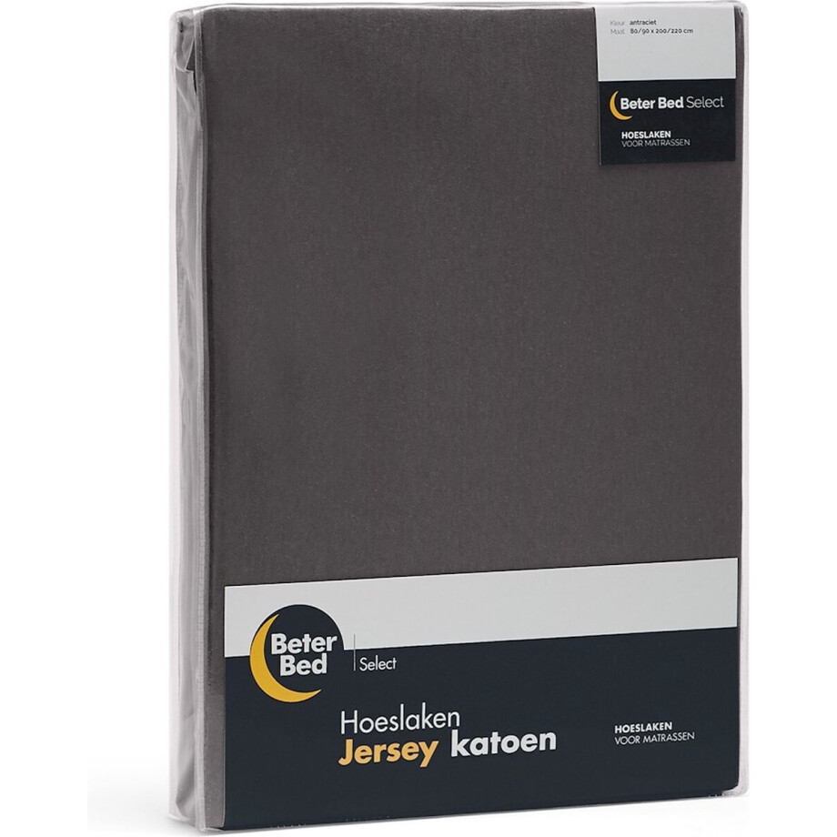 Beter Bed Select Jersey Hoeslaken - 70/80/90 x 200/210/220 cm - 100% Katoen - Matrasbeschermer - Matrashoes - Antraciet Beter Bed Select Jersey Hoeslaken - 70/80/90 x 200/210/220 cm - 100% Katoen - Matrasbeschermer - Matrashoes - Antraciet afbeelding 1