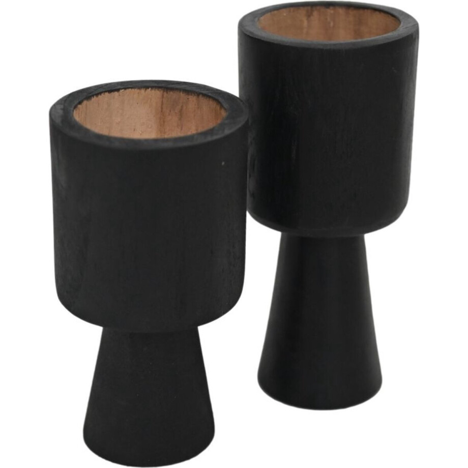 HSM Collection-Kaarsenhouder S/2-ø8x8x15/ø8x8x17-Zwart-Teak afbeelding 1